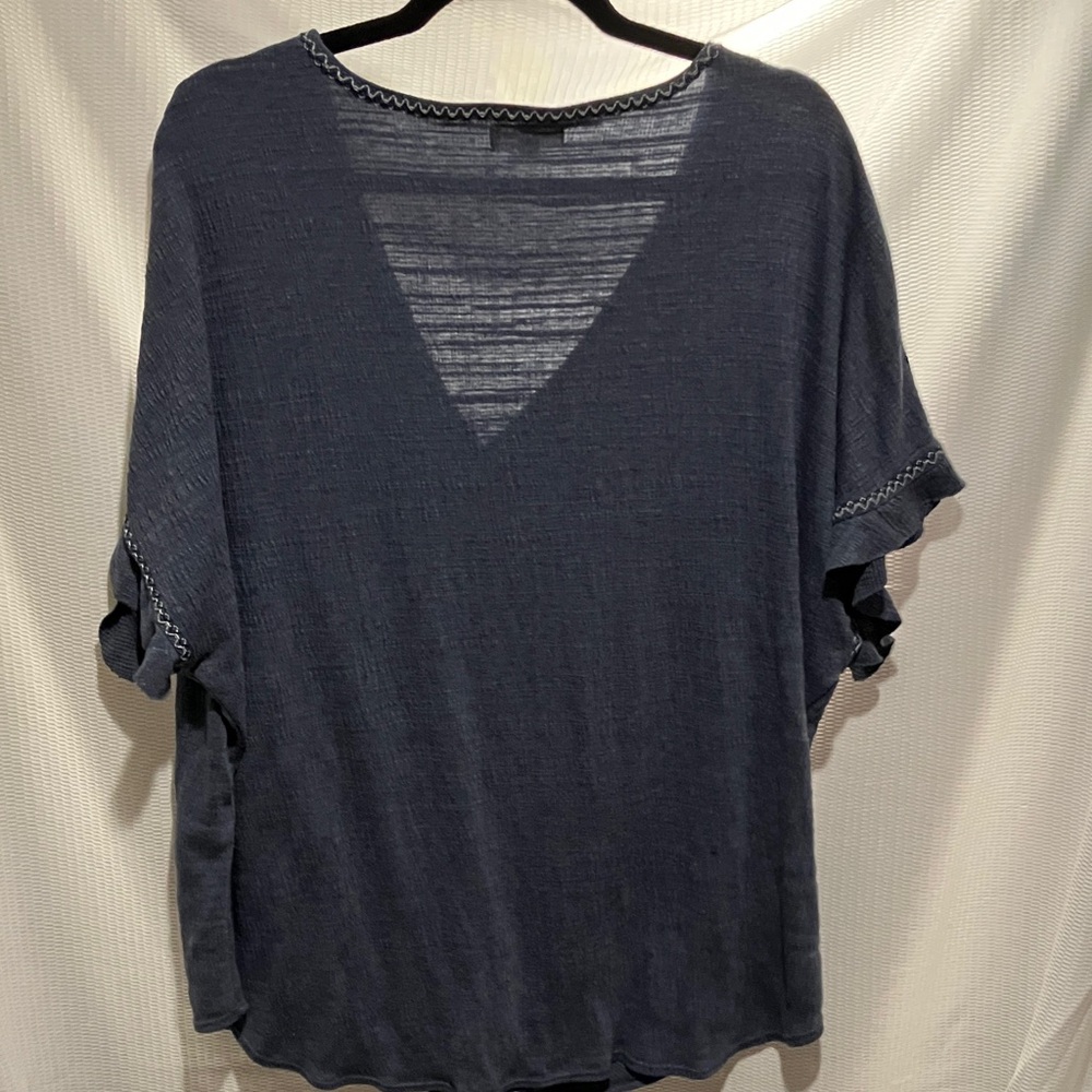 Max Studio Dark Navy V-Neck Short Sleeve Top - Picture 3 of 5